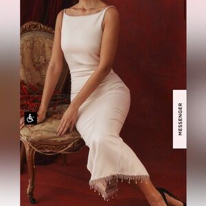 HOUSE OF CB MARGIELA IVORY CRYSTALLISED MIDI DRESS